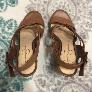 Brown wedge high heels